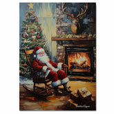 Painting of Santa Claus in a Rocking Chair With Christmas Tree, Puppy & Gifts on Ready to Hang 1.5" Thick Canvas Wrap, Floating Framed Canvas, Flat Rolled Canvas